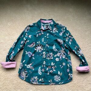 Talbots Green Paisley Button Down LS Shirt - Size M Petite - EUC - 100% Cotton